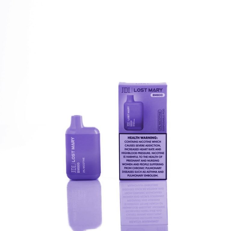 JDI Lost Mary disposable vape with 800 puffs, 20mg nicotine, 550mAh battery, 2ml e-juice capacity, no charging or refilling needed.