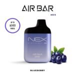 AIRBAR NEX disposable vape with 6500 puffs, 10ml e-liquid, 20mg and 50mg nicotine options, mesh coil, 650mAh USB-C rechargeable battery.