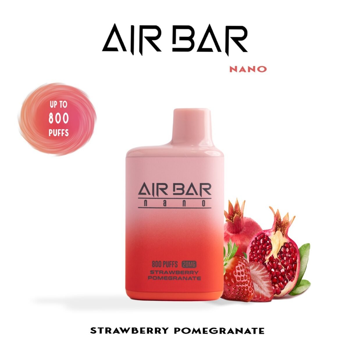 "Air Bar Nano closed pod vape in Strawberry Pomegranate flavor, 800 puffs, 20mg nicotine"