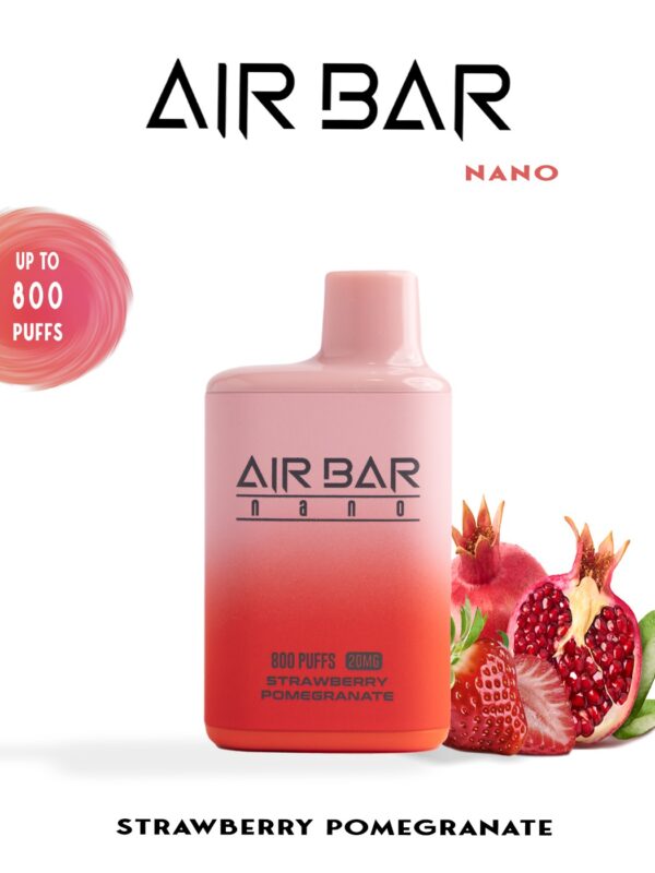 "Air Bar Nano closed pod vape in Strawberry Pomegranate flavor, 800 puffs, 20mg nicotine"