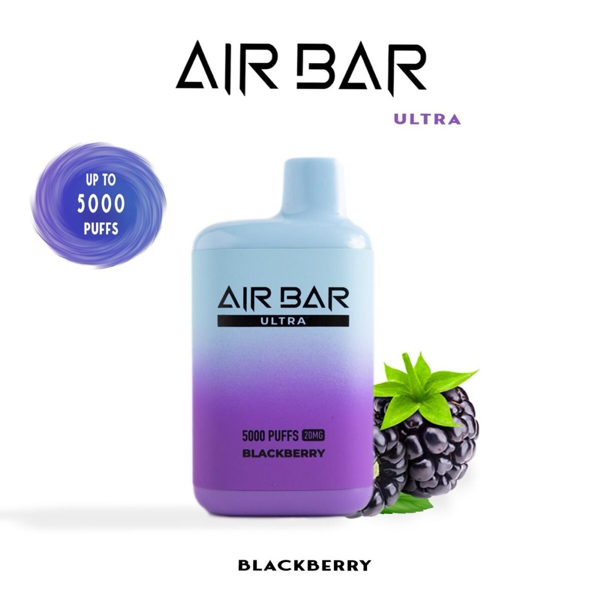 "Air Bar Ultra closed pod vape system with 5000 puffs and 20–45mg nicotine concentration in health-warning packaging"
