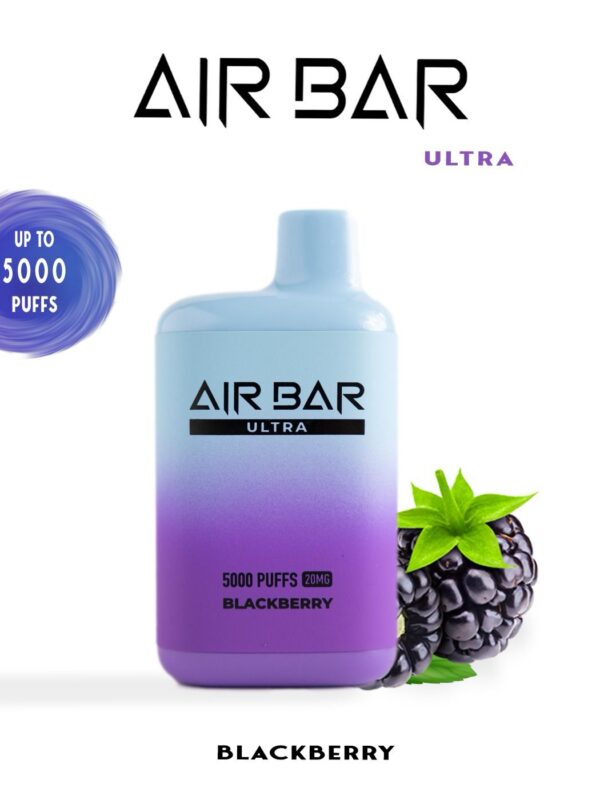 "Air Bar Ultra closed pod vape system with 5000 puffs and 20–45mg nicotine concentration in health-warning packaging"