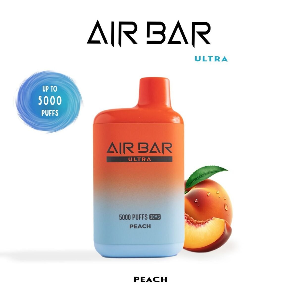 "Air Bar Ultra closed pod vape system with 5000 puffs and 20–45mg nicotine concentration in health-warning packaging"