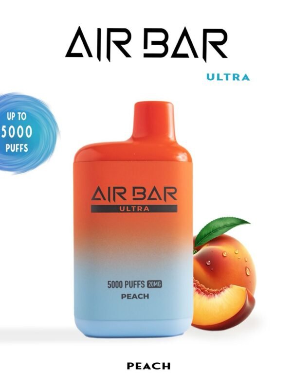 "Air Bar Ultra closed pod vape system with 5000 puffs and 20–45mg nicotine concentration in health-warning packaging"