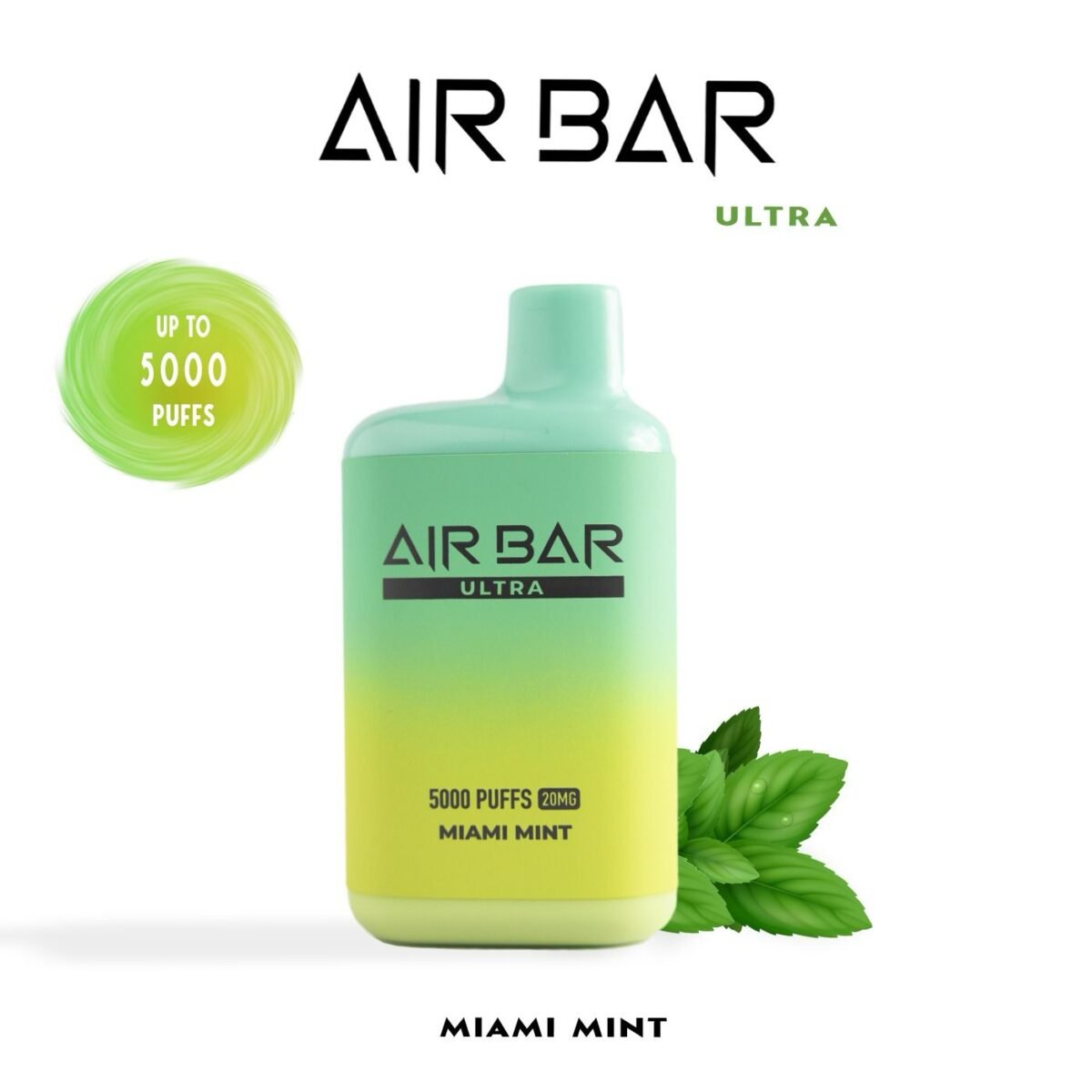 "Air Bar Ultra closed pod vape system with 5000 puffs and 20–45mg nicotine concentration in health-warning packaging"