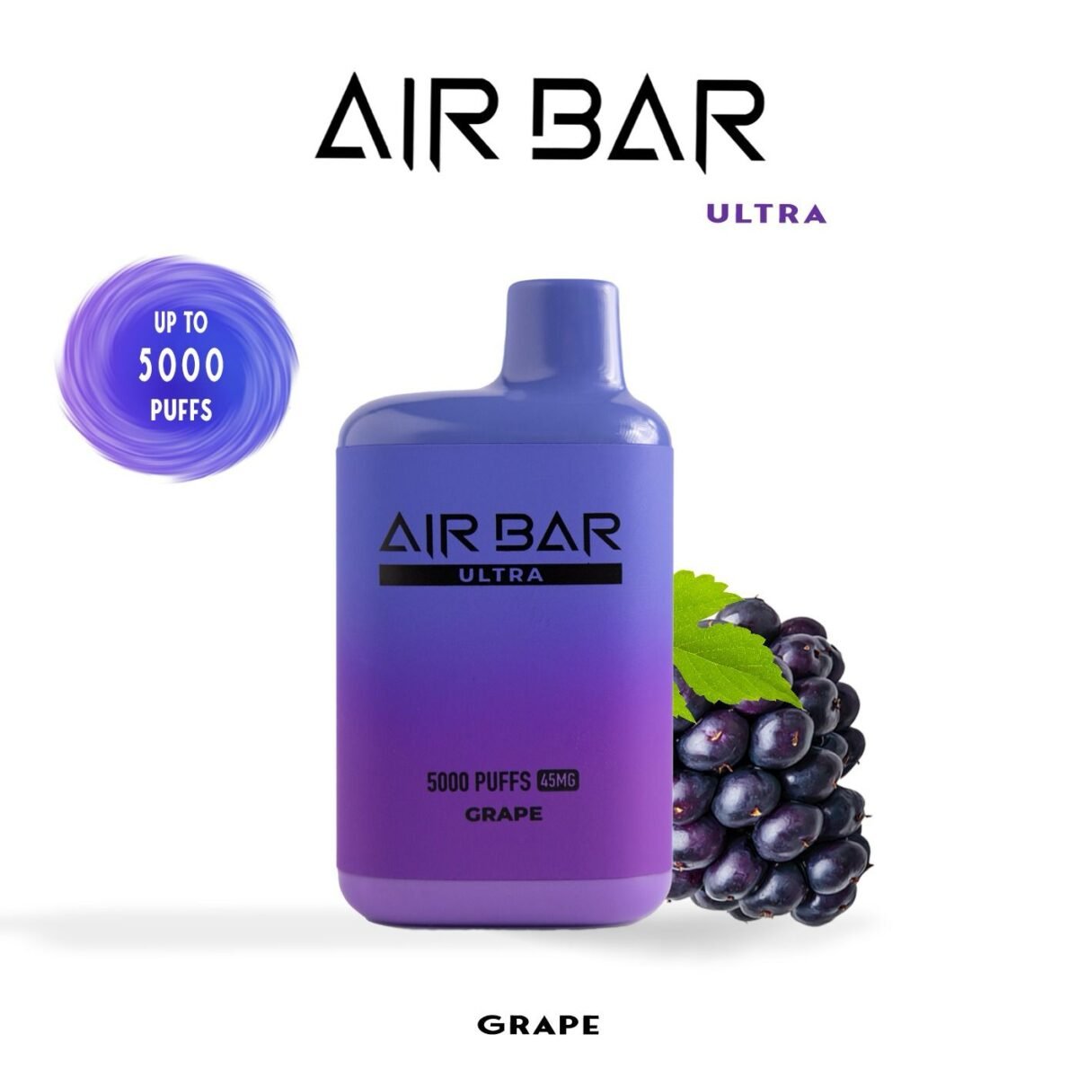 "Air Bar Ultra closed pod vape system with 5000 puffs and 20–45mg nicotine concentration in health-warning packaging"