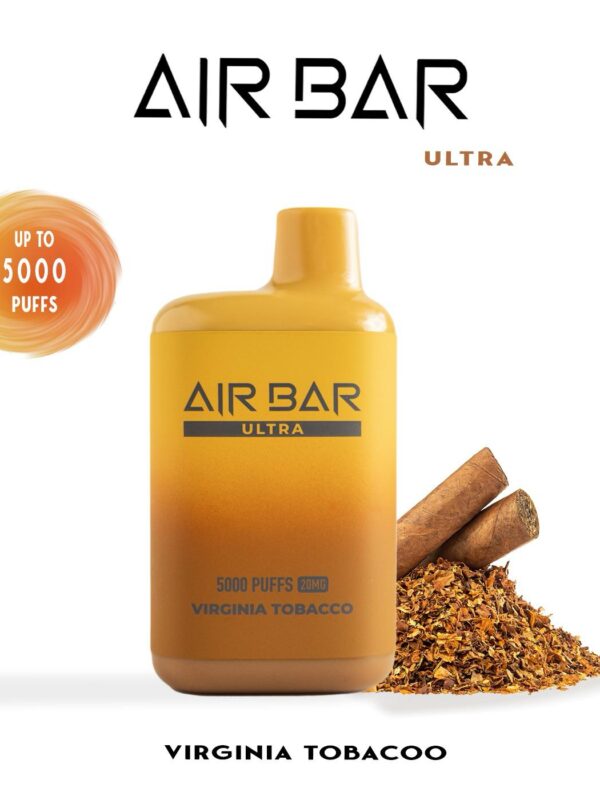"Air Bar Ultra closed pod vape system with 5000 puffs and 20–45mg nicotine concentration in health-warning packaging"