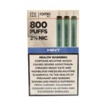 "Pack of 3 vape pods, each offering up to 800 puffs with a built-in 550mAh battery and 1.6 ohm resistance"