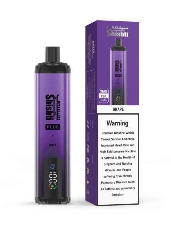 "Shishti Plus disposable vape – 3MG nicotine, 12,000 puffs, airflow control, MTL/RDTL/DTL compatible"
