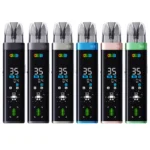 "Compact vape kit with full screen display, 1000mAh battery, and 2ml refillable pod."