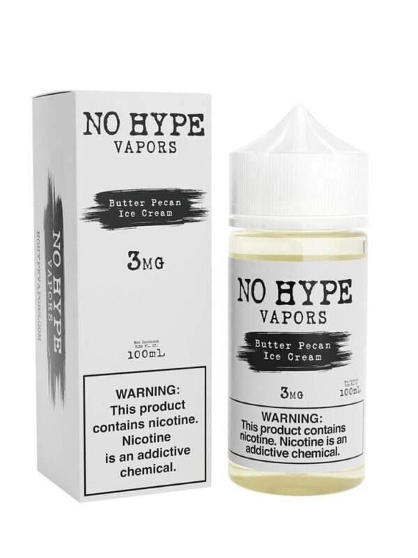 No Hype BUTTER PECAN ICE CREAM 100ml premium salt nicotine e-liquid bottle, available in 30mg and 50mg strength, with 50/50 VG/PG ratio.