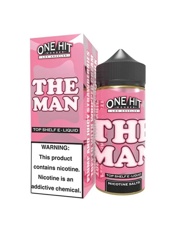 One Hit Wonder The Man 100ml e-liquid bottle with strawberry and cream flavor, 80/20 VG/PG ratio, handcrafted in Los Angeles.