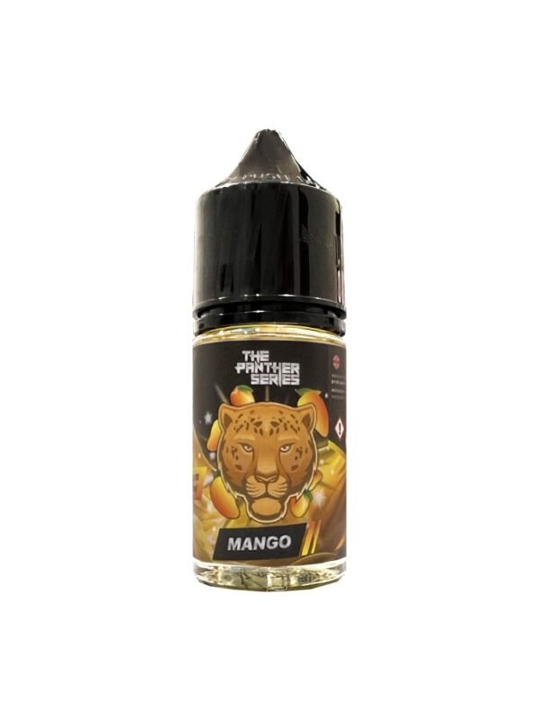 The Panther Series Mango 30ML e-liquid bottle with 50MG nicotine strength, suitable for shisha puff devices.