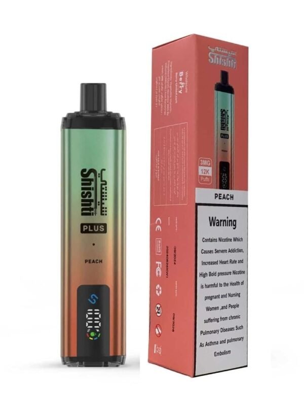 Shishti Plus 3MG disposable vape with 12,000 puffs, airflow control, and 600mAh rechargeable battery.
