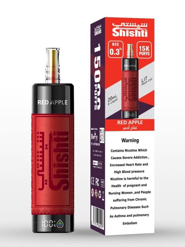 شيشة إلكترونية Shishti 15K بسعة 20 مل، 15000 سحبة، 3 ملغ نيكوتين، تصميم إيطالي، كويل LIT Mesh لنكهة معززة.