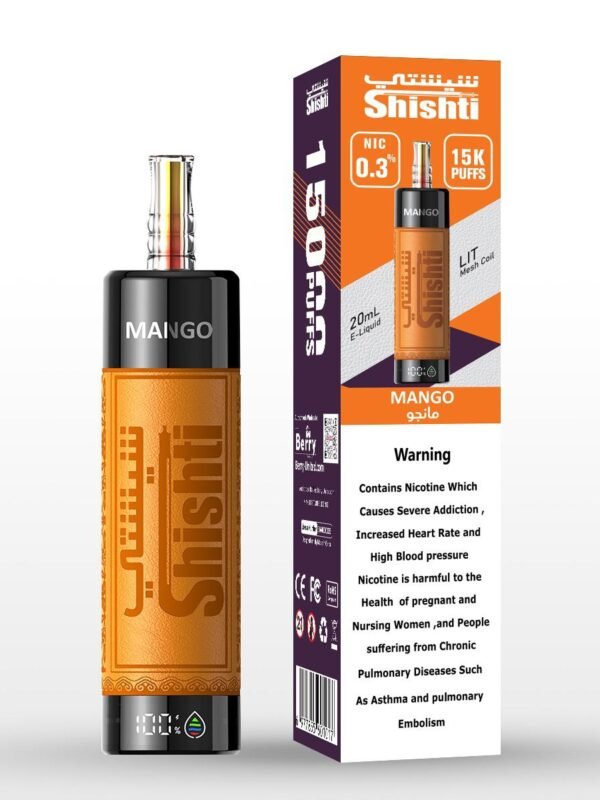 شيشة إلكترونية Shishti 15K بسعة 20 مل، 15000 سحبة، 3 ملغ نيكوتين، تصميم إيطالي، كويل LIT Mesh لنكهة معززة.