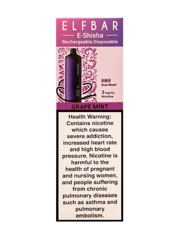 Elf Bar E-Shisha Rechargeable Disposable – Grape Mint Flavor with Dual Mesh Technology