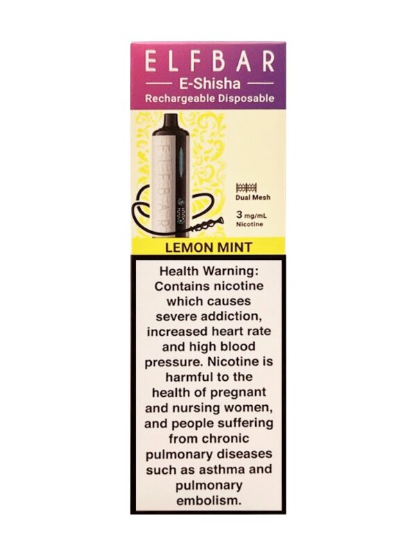 Elf Bar E-Shisha Rechargeable Disposable – Lemon Mint Flavor with Dual Mesh Technology