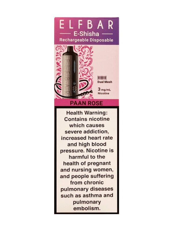 Elf Bar E-Shisha Rechargeable Disposable – Paan Rose Flavor with Dual Mesh Technology