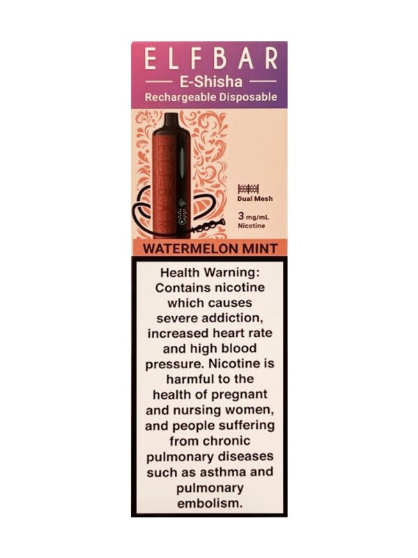Elf Bar E-Shisha Rechargeable Disposable – Watermelon Mint Flavor with Dual Mesh Technology