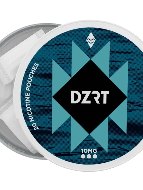 DZRT mini dry nicotine pouches in a discreet can, 10mg strength, 20 pouches per pack.