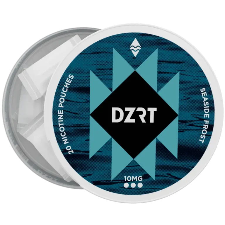 DZRT mini dry nicotine pouches in a discreet can, 10mg strength, 20 pouches per pack.