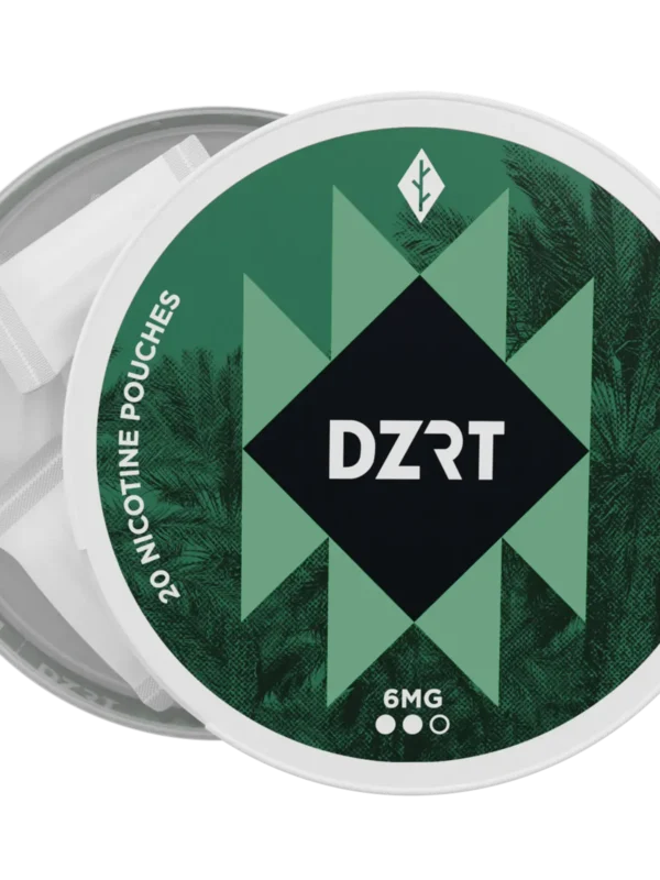 DZRT mini dry nicotine pouches in a discreet can, 10mg strength, 20 pouches per pack.