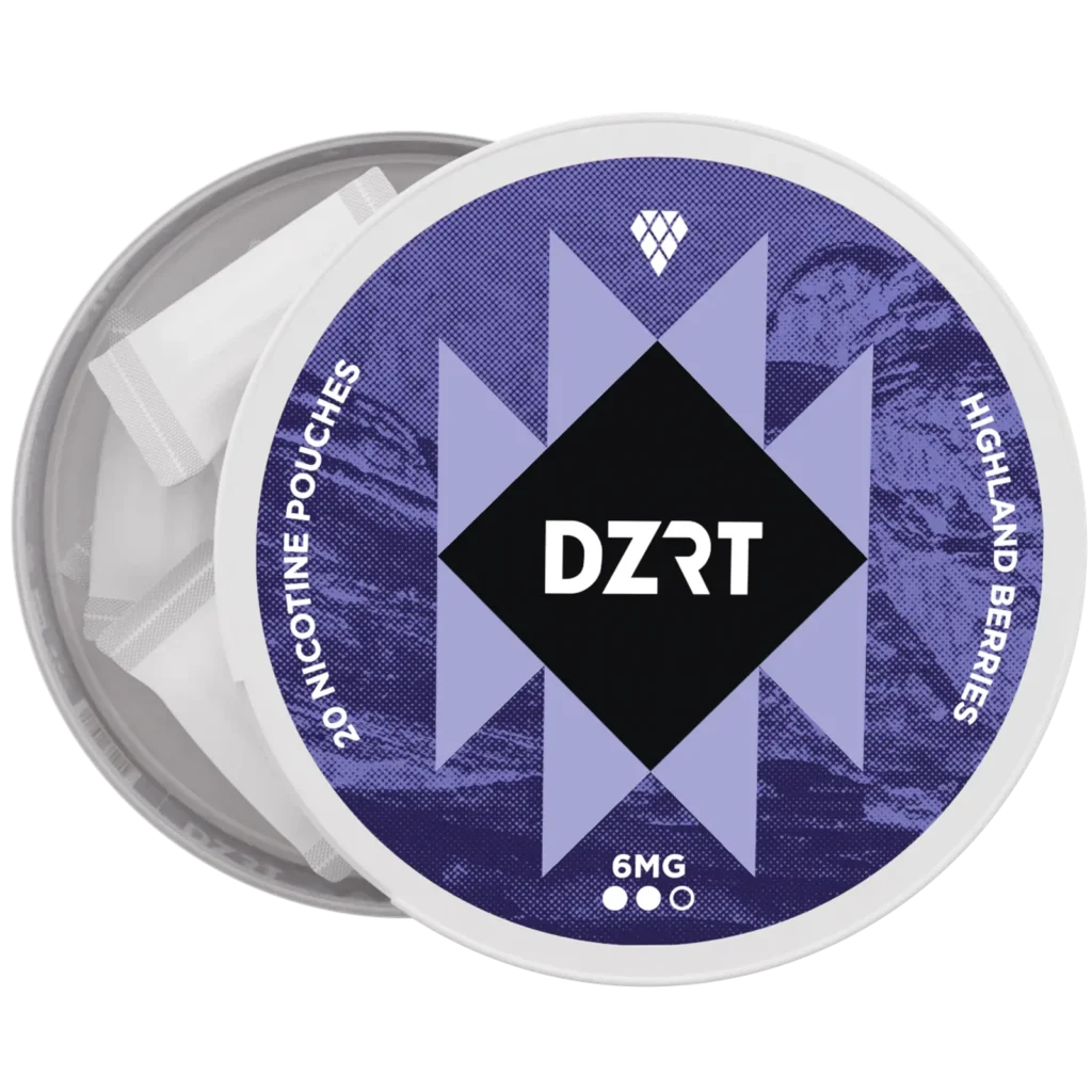 DZRT mini dry nicotine pouches in a discreet can, 10mg strength, 20 pouches per pack.