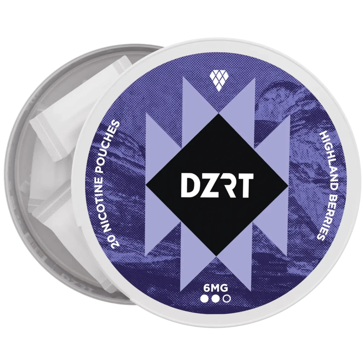 DZRT mini dry nicotine pouches in a discreet can, 10mg strength, 20 pouches per pack.