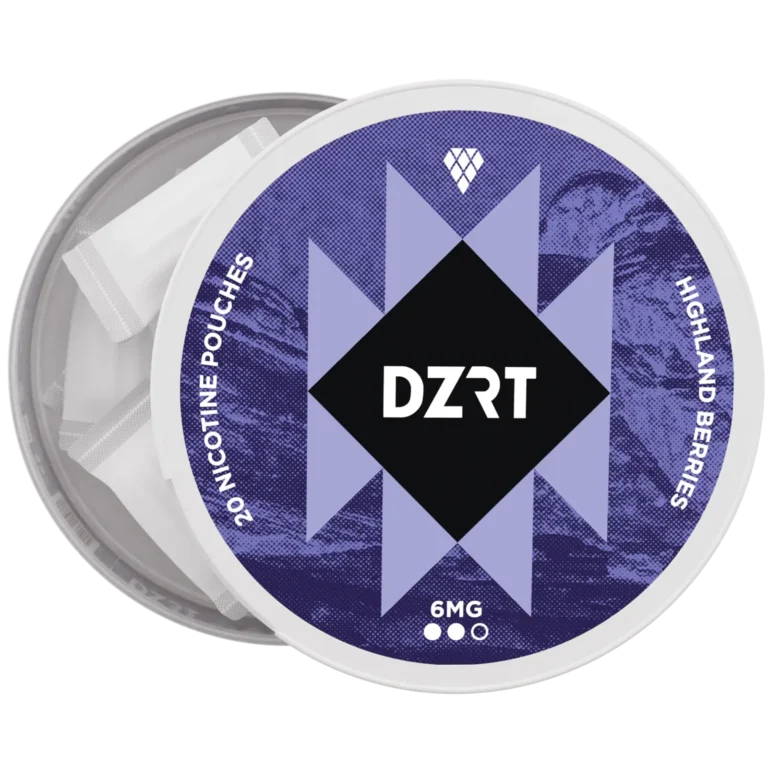 DZRT mini dry nicotine pouches in a discreet can, 10mg strength, 20 pouches per pack.