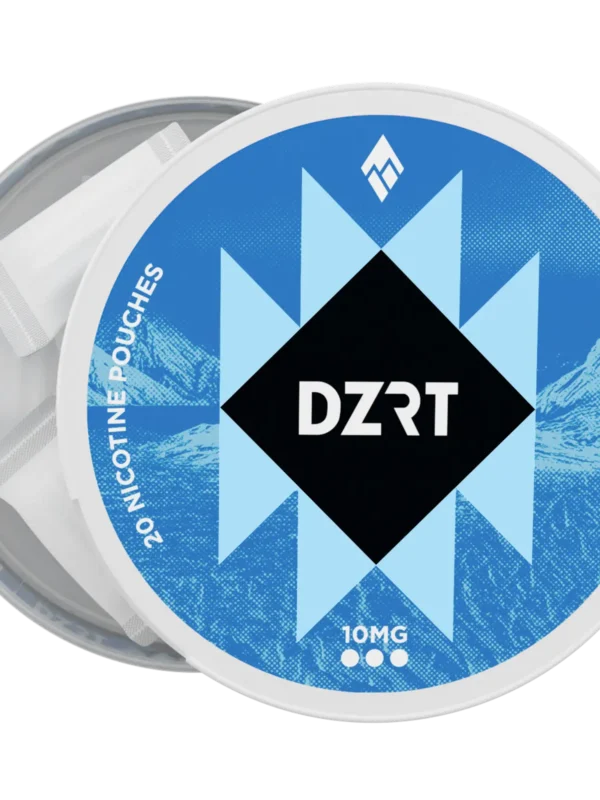 DZRT mini dry nicotine pouches in a discreet can, 10mg strength, 20 pouches per pack.