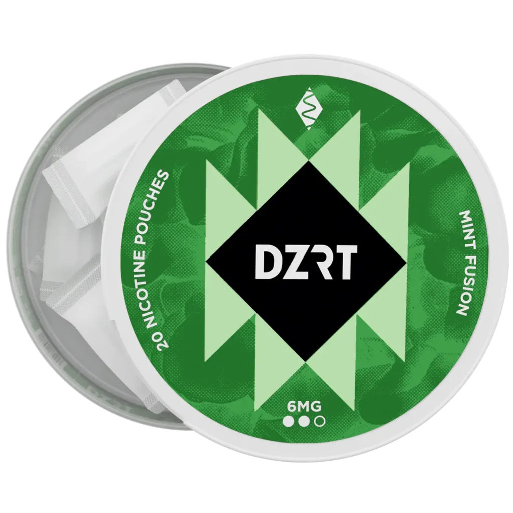 DZRT mini dry nicotine pouches in a discreet can, 10mg strength, 20 pouches per pack.