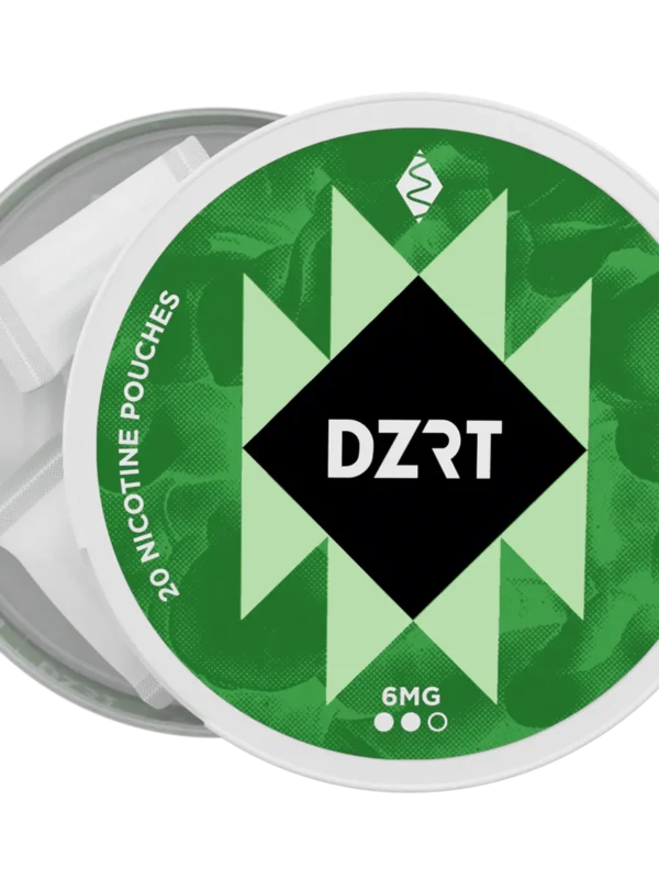DZRT mini dry nicotine pouches in a discreet can, 10mg strength, 20 pouches per pack.