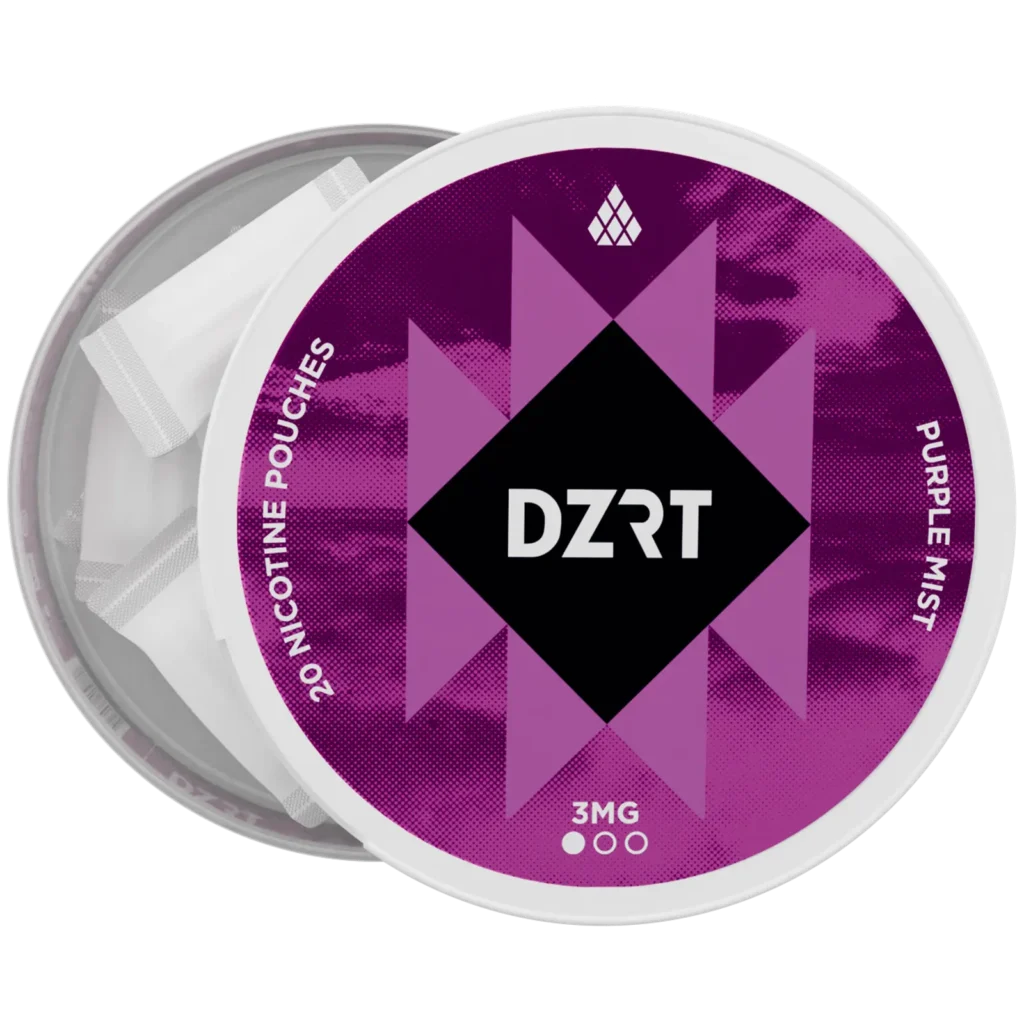 DZRT mini dry nicotine pouches in a discreet can, 10mg strength, 20 pouches per pack.