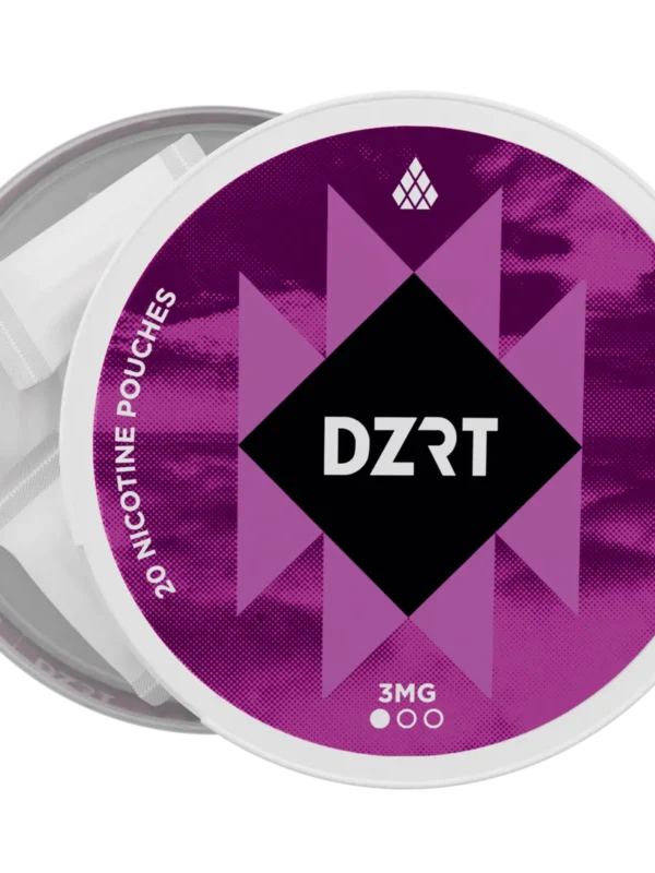 DZRT mini dry nicotine pouches in a discreet can, 10mg strength, 20 pouches per pack.