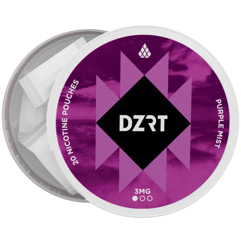 DZRT mini dry nicotine pouches in a discreet can, 10mg strength, 20 pouches per pack.