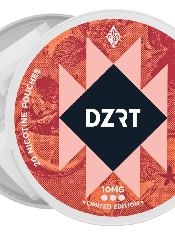 DZRT mini dry nicotine pouches in a discreet can, 10mg strength, 20 pouches per pack.