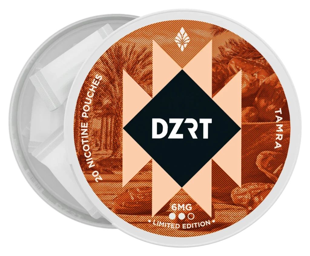 DZRT mini dry nicotine pouches in a discreet can, 10mg strength, 20 pouches per pack.