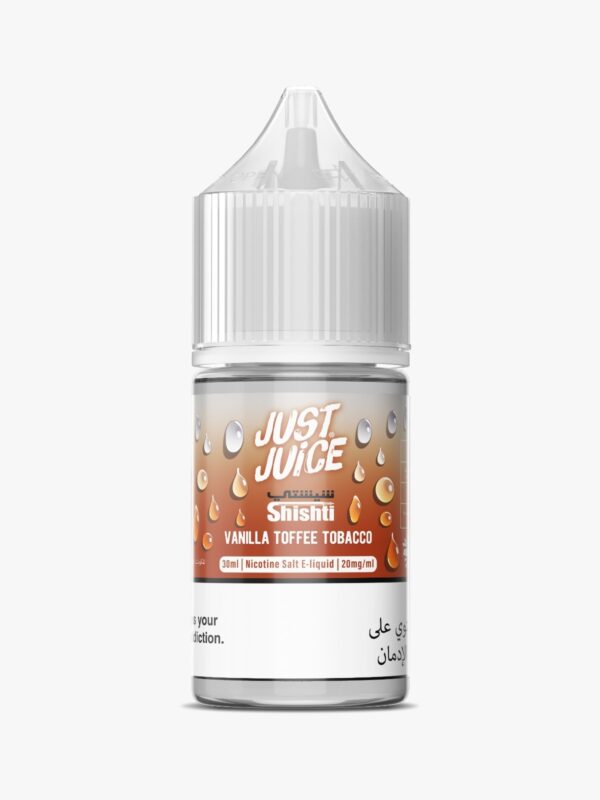 Bottle of Just Juice Vanilla Toffee Tobacco Concentrate E-Liquid with rich tobacco, vanilla, and toffee flavor.