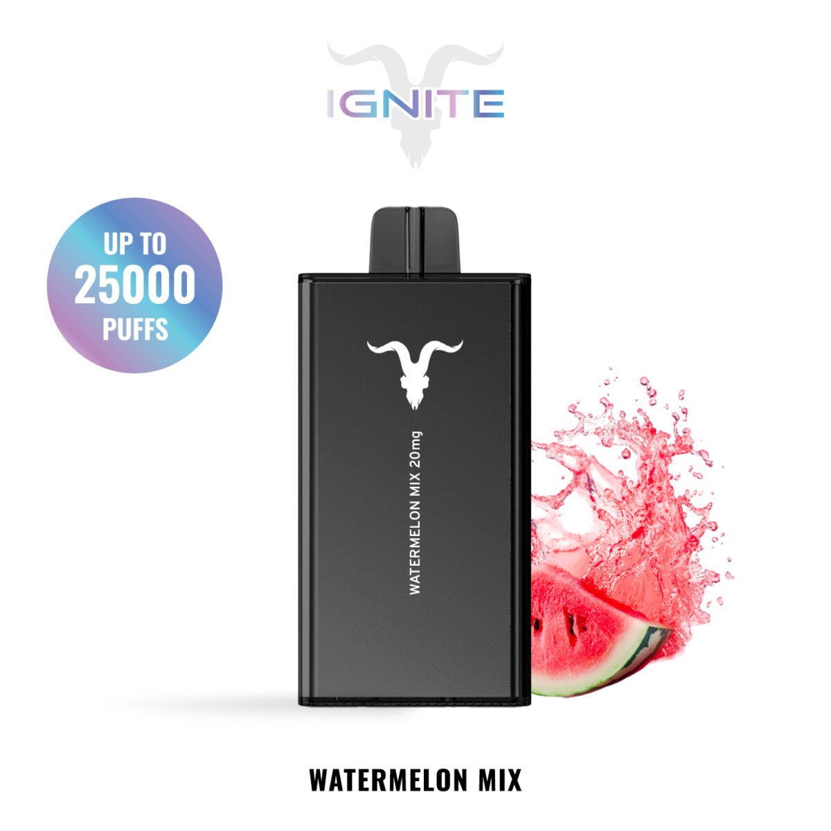 IGNITE V250 disposable vape device, 25,000 puffs, 650mAh rechargeable battery, dual-mesh coils.